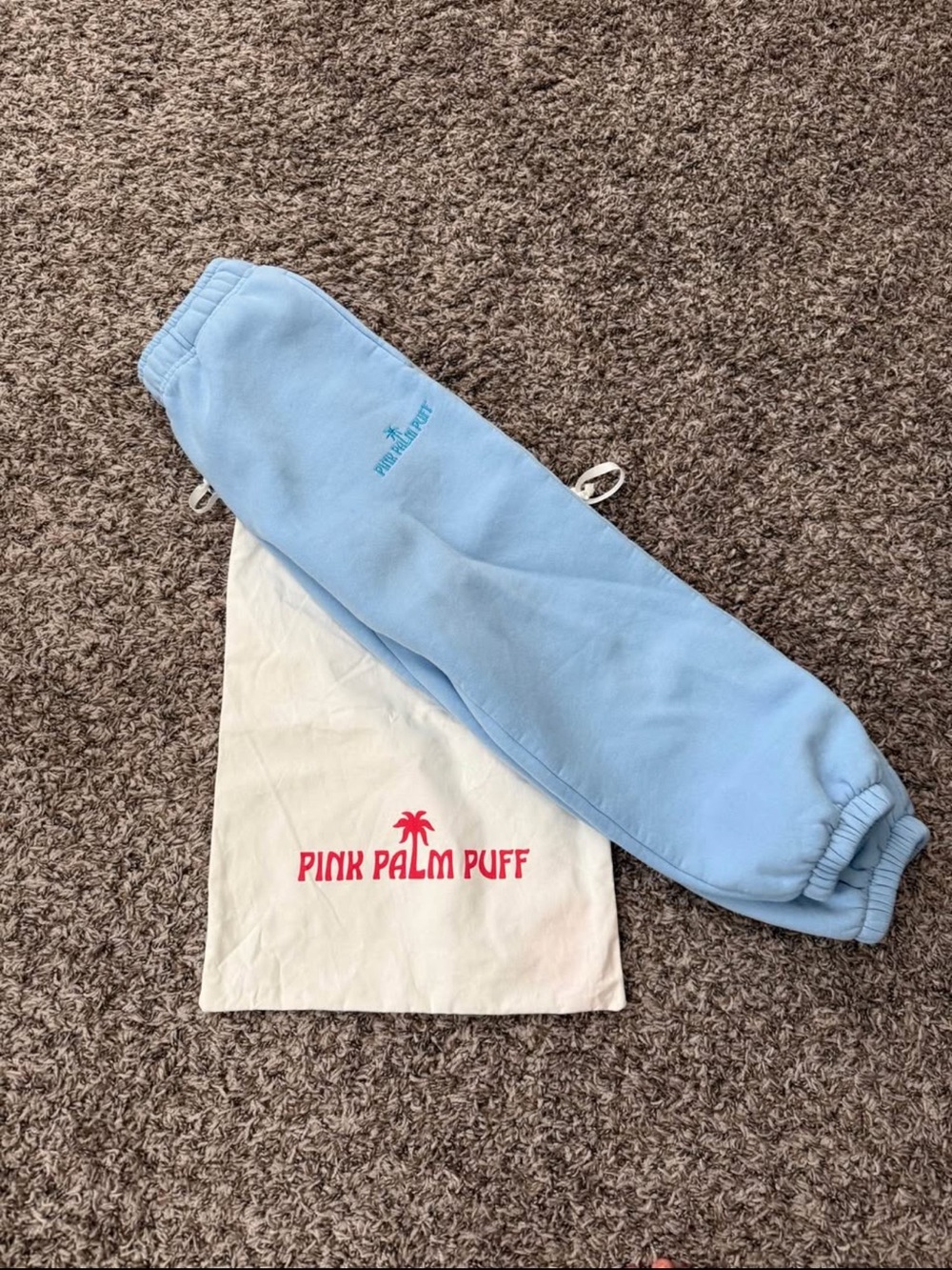 Pink Palm Puff Light Blue Sweatpants